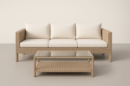 Set Divano da Esterni in Rattan Sintetico e Tavolino con Vetro Temperato