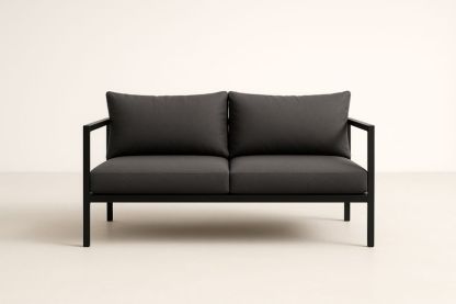 Divano a due posti da esterno con struttura in alluminio e cuscini in poliestere grigio