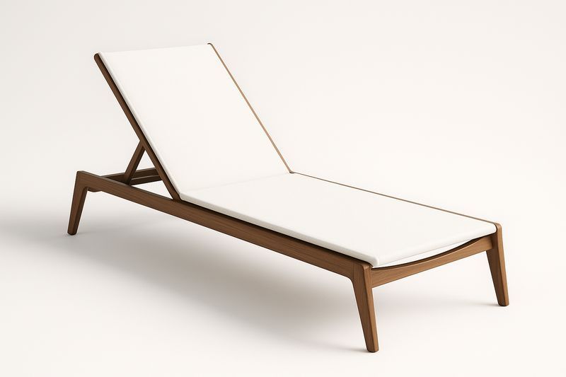 Lettino Prendisole in Legno di Teak con Rivestimento in Tessuto Bianco