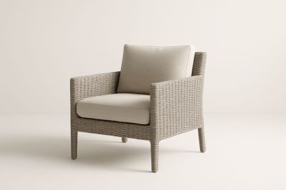 Poltrona da esterno in rattan sintetico con cuscini beige