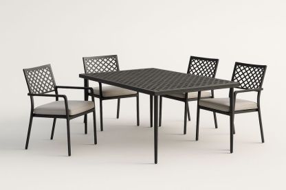 Set tavolo e sedie da esterno in alluminio nero con cuscini beige