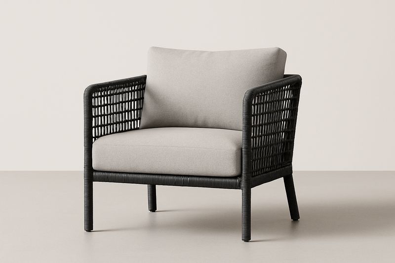 Poltrona da Esterno in Rattan Sintetico con Cuscino in Poliestere Grigio