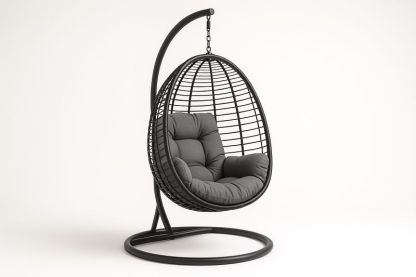 Sedia sospesa in acciaio con cuscino grigio