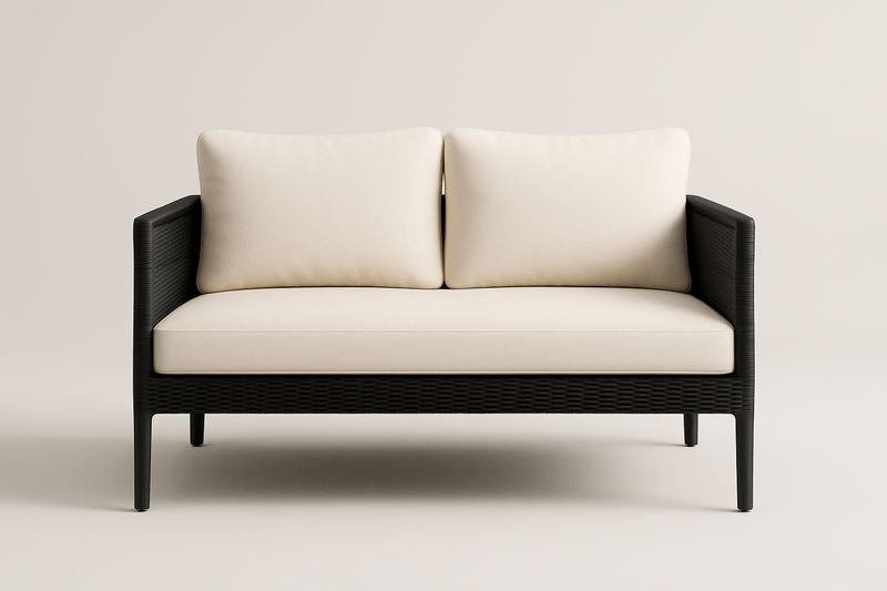 Divano 2 posti da esterno in alluminio e tessuto poliestere nero e beige