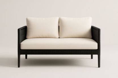 Divano 2 posti da esterno in alluminio e tessuto poliestere nero e beige