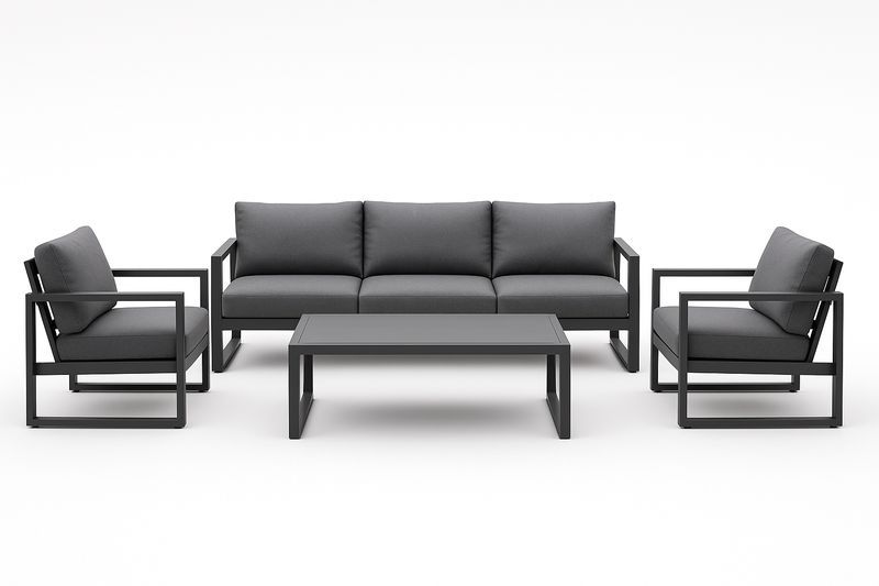 Set Divano da Giardino in Alluminio con Cuscini Grigi