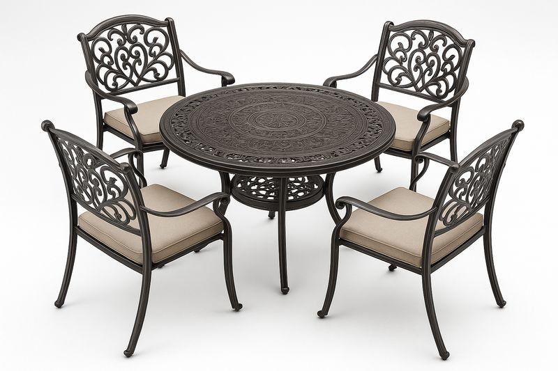 Set da Giardino in Alluminio con Tavolo Rotondo e Sedie, Nero, 5 Pezzi