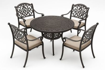 Set da Giardino in Alluminio con Tavolo Rotondo e Sedie, Nero, 5 Pezzi