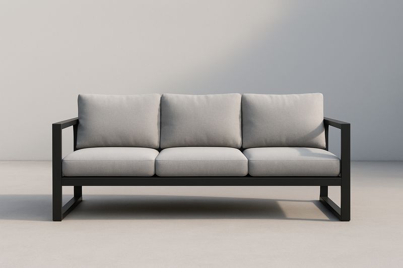 Divano 3 posti in alluminio con cuscini in poliestere grigio