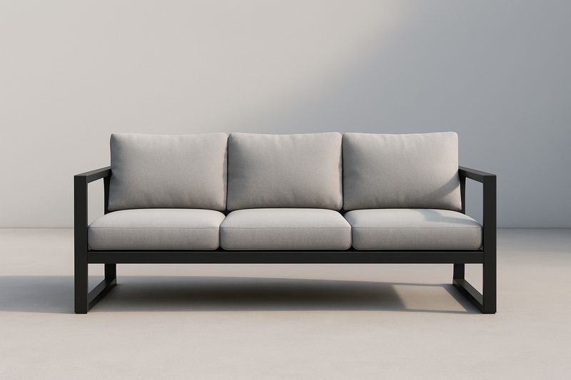 Divano 3 posti in alluminio con cuscini in poliestere grigio