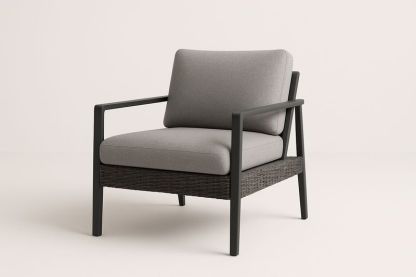 Poltrona in Acciaio e Rattan con Cuscini Grigi