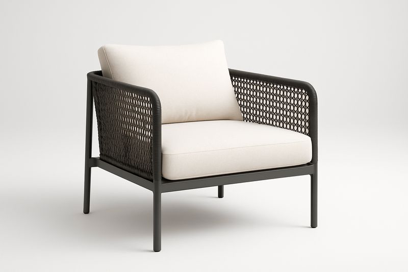 Poltrona da giardino in acciaio e rattan sintetico colore Nero e Beige