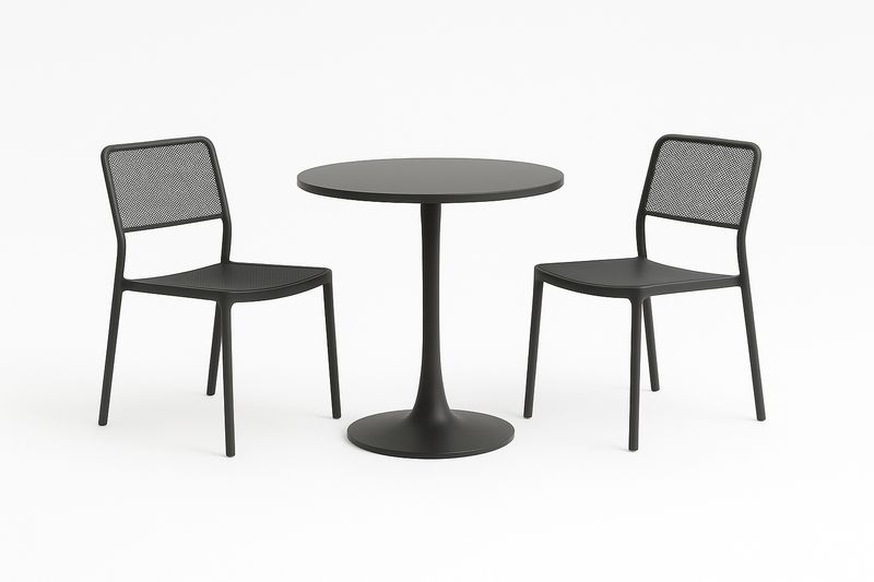 Set tavolo rotondo e sedie in alluminio nero