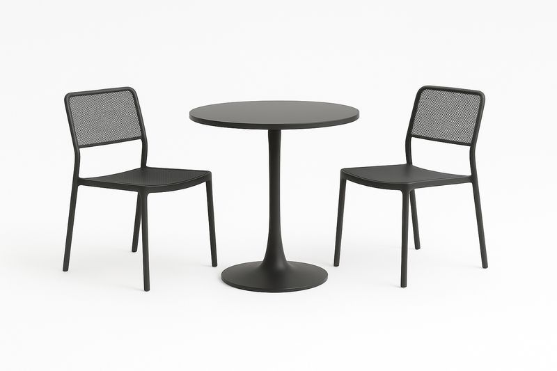 Set tavolo rotondo e sedie in alluminio nero
