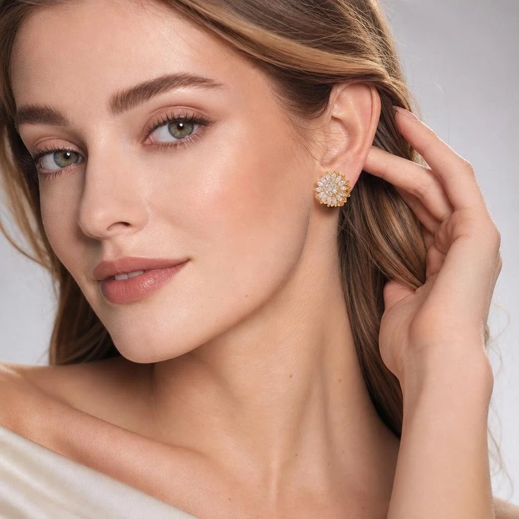 🌻 Moissanite Rotating Sunflower Jewelry Set