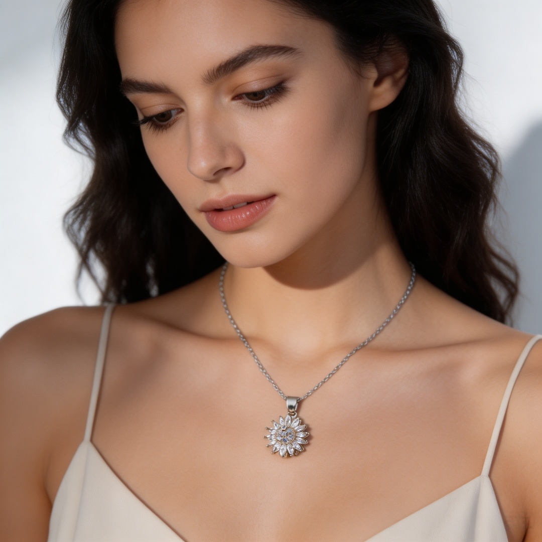 🌻 Moissanite Rotating Sunflower Jewelry Set