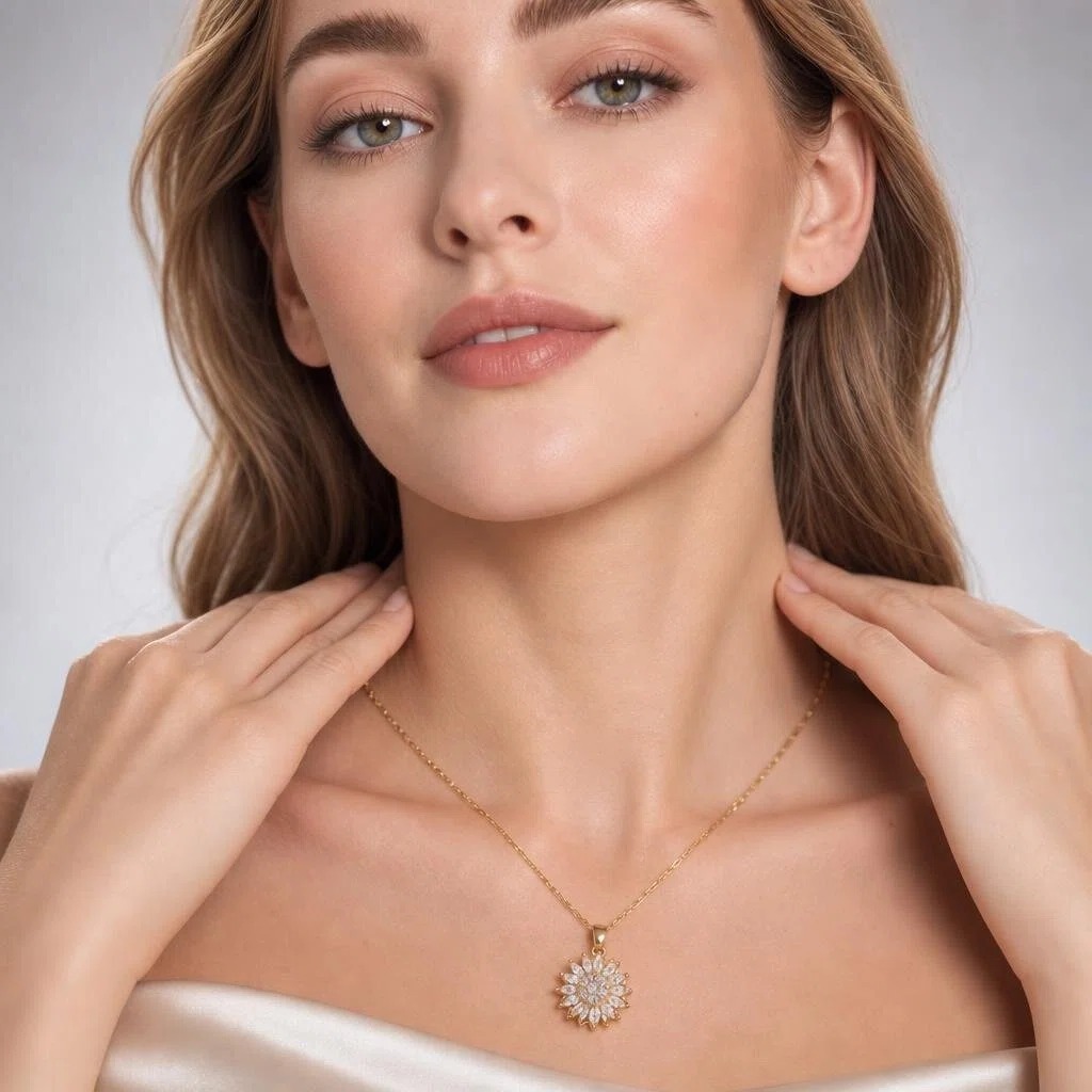 🌻 Moissanite Rotating Sunflower Jewelry Set
