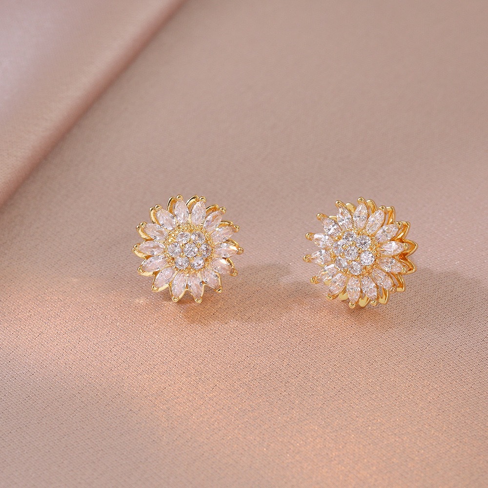 🌻 Moissanite Rotating Sunflower Jewelry Set