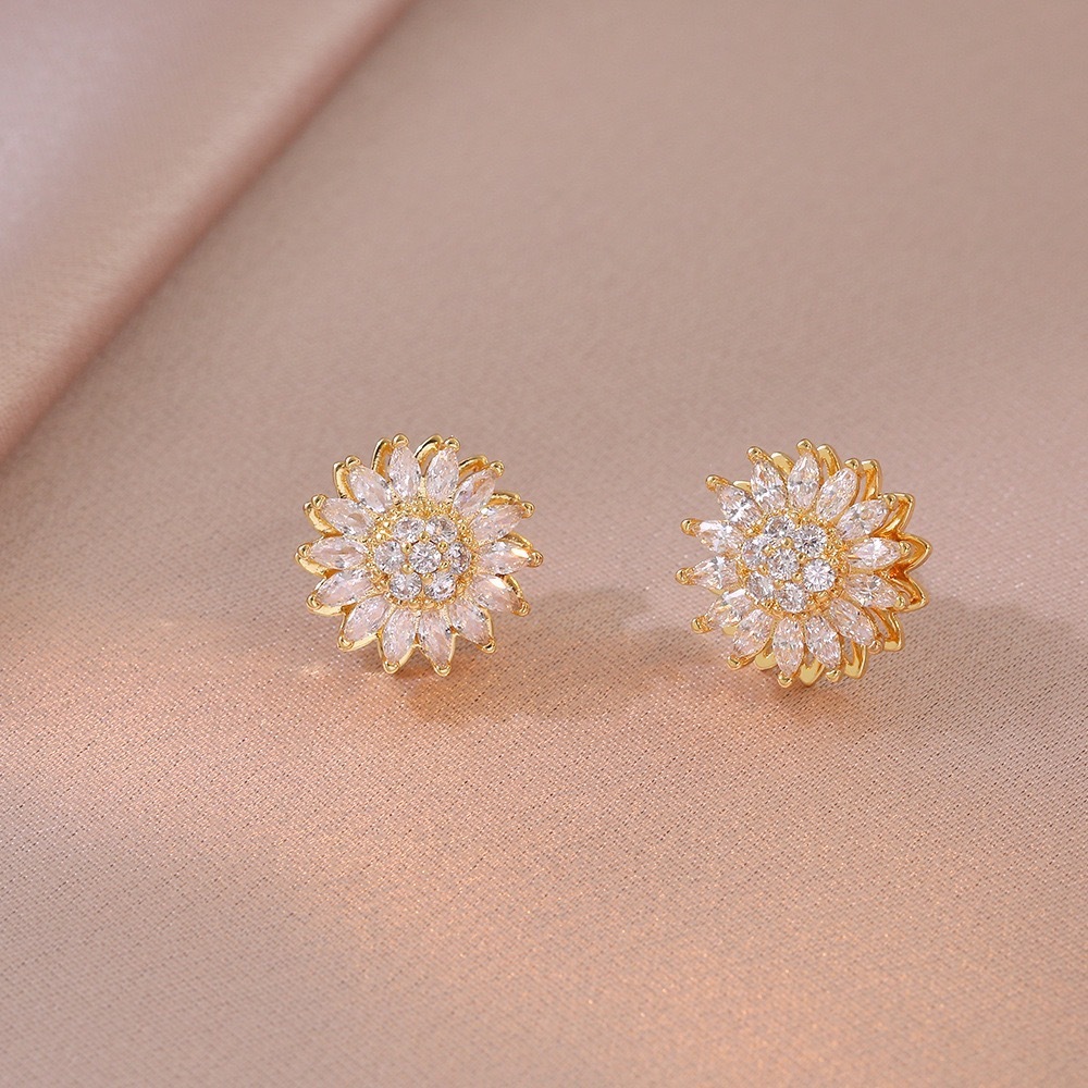 🌻 Moissanite Rotating Sunflower Jewelry Set