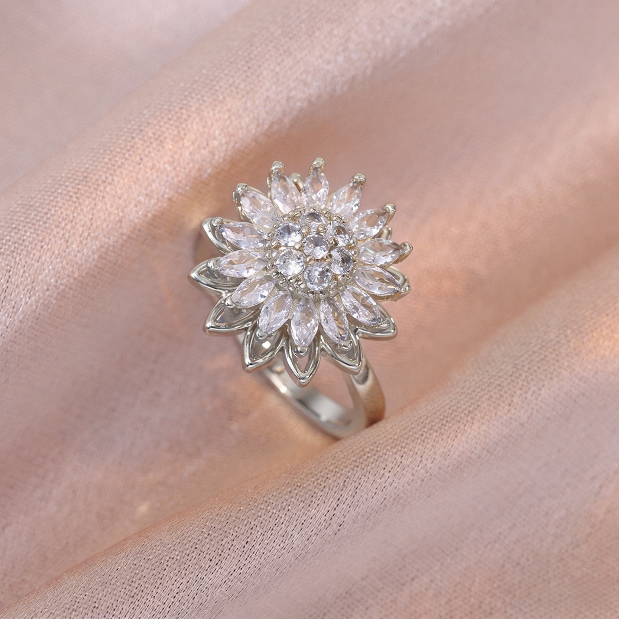 🌻 Moissanite Rotating Sunflower Jewelry Set