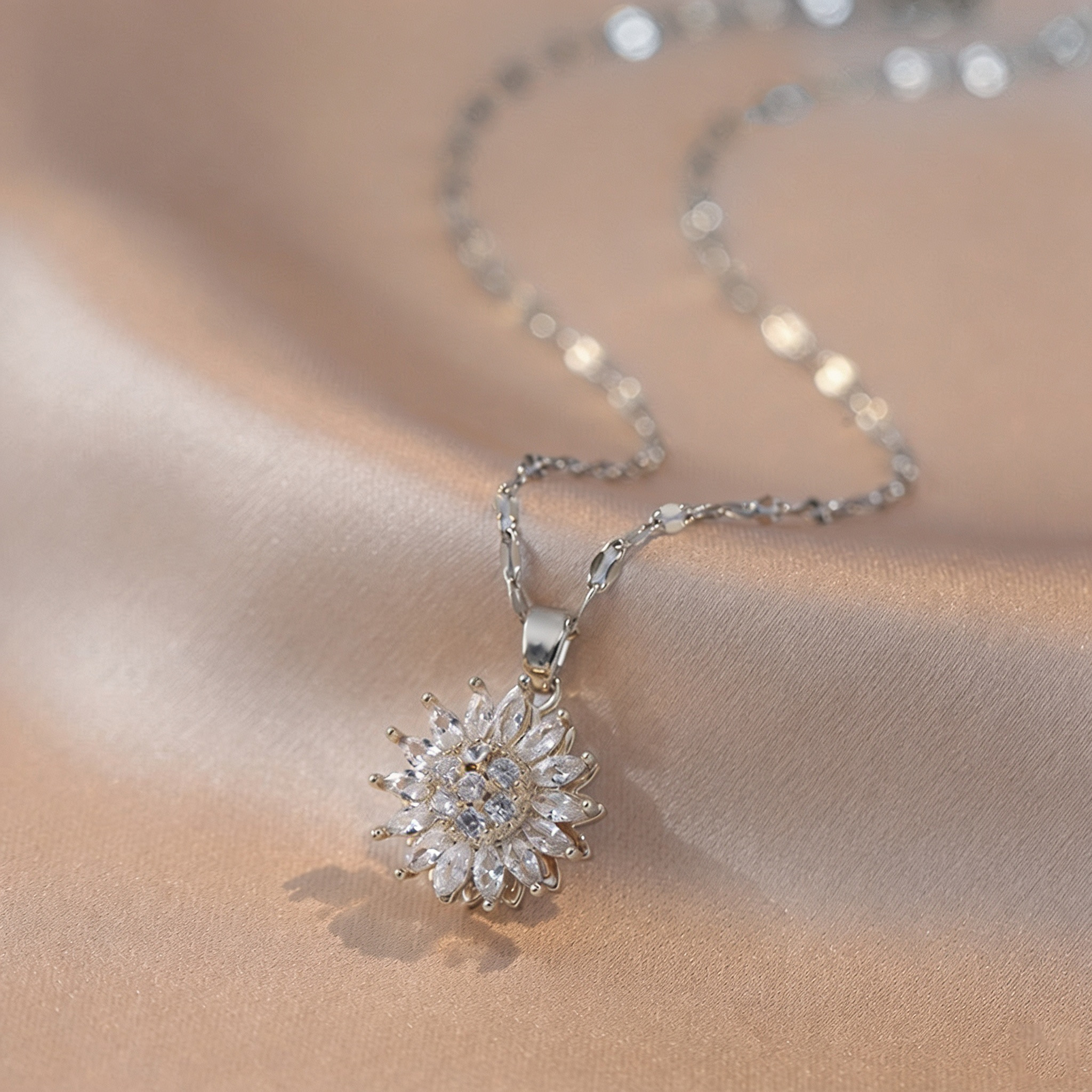 🌻 Moissanite Rotating Sunflower Jewelry Set