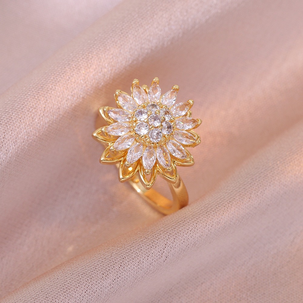 🌻 Moissanite Rotating Sunflower Jewelry Set
