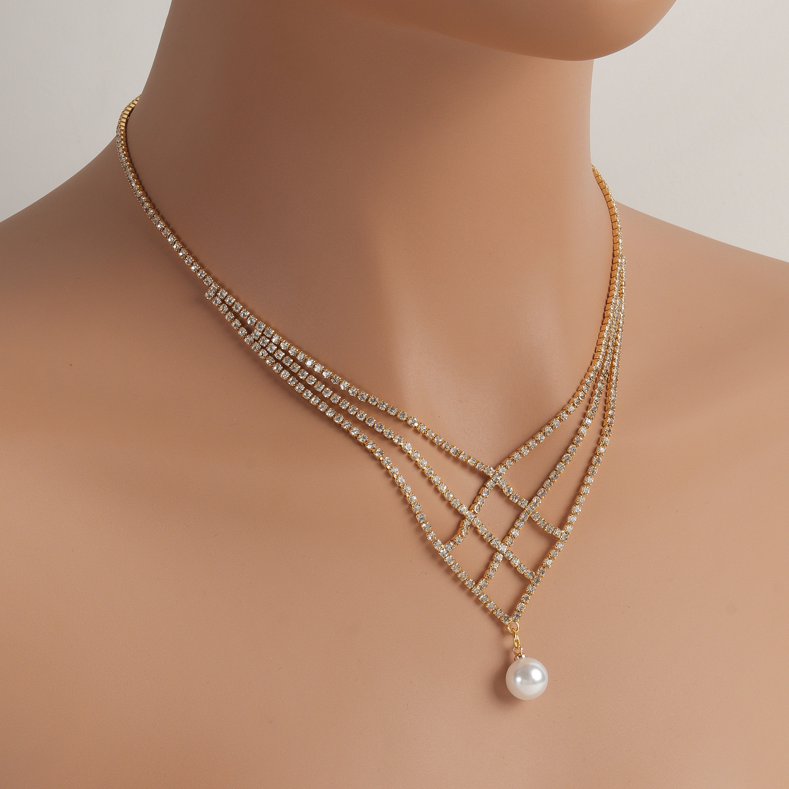 Rhinestone Akoya Pearl Necklace