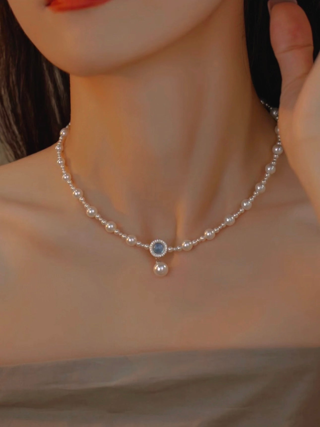 Sapphire Pendant Pearl Necklace