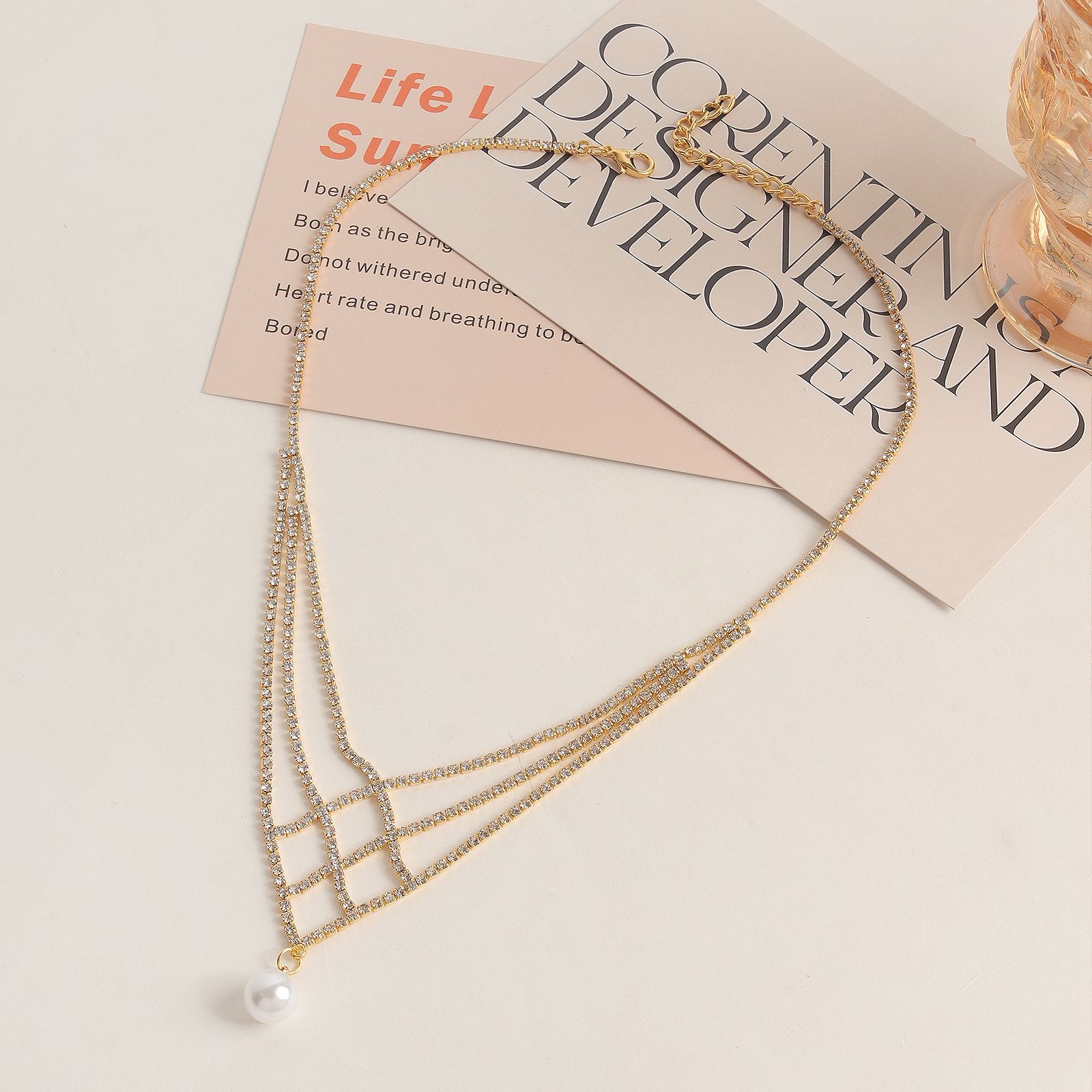 Rhinestone Akoya Pearl Necklace