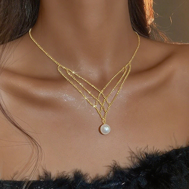 Rhinestone Akoya Pearl Necklace