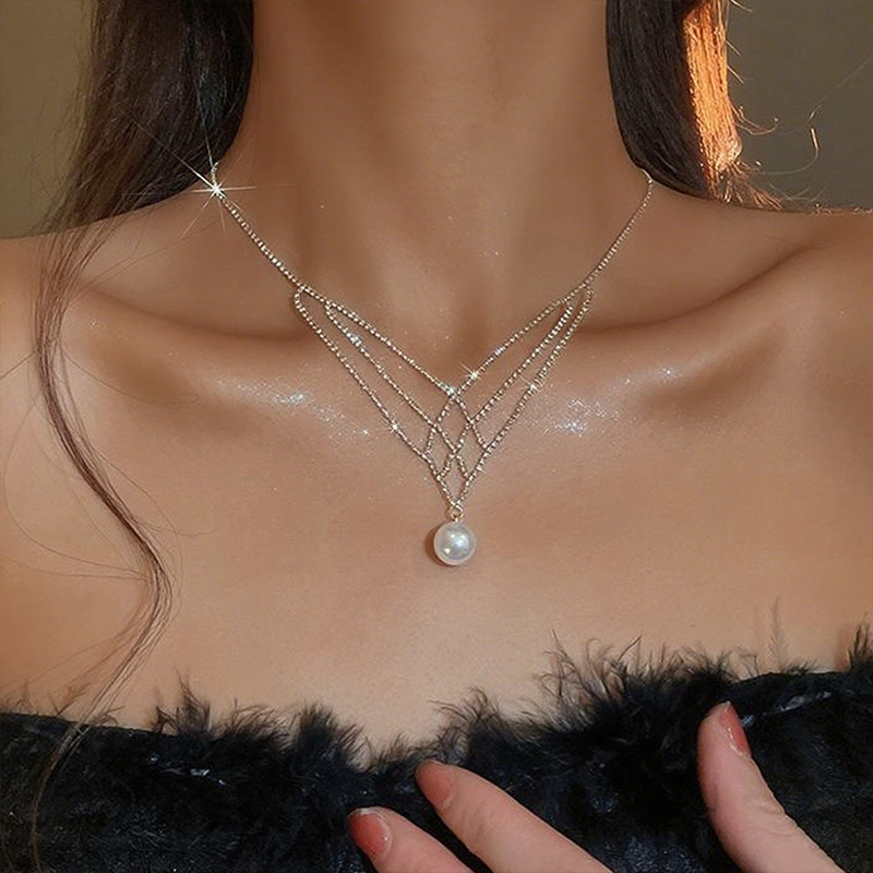 Rhinestone Akoya Pearl Necklace