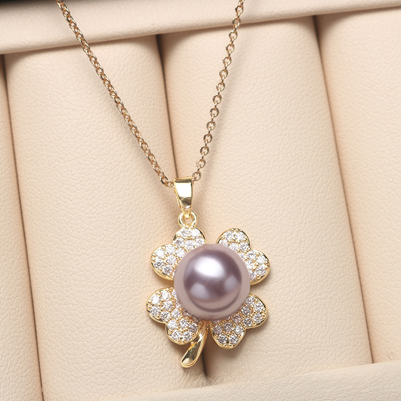 14K Pearl Jewelry Set Four-leaf Necklace/Earrings