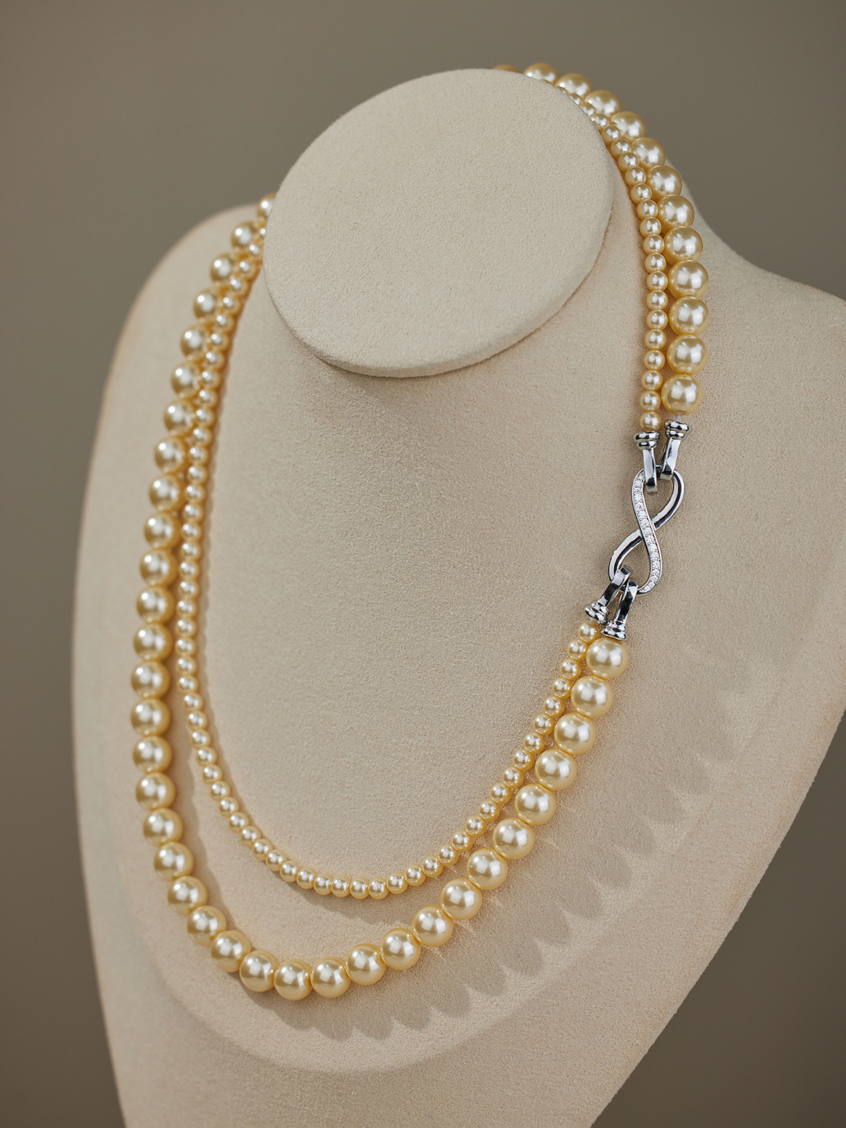 Dual Strand Two Size White Freshwater Flower Clasp Necklace