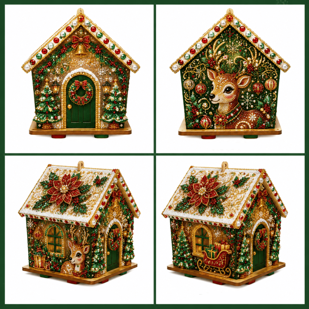 Green Reindeer Christmas Wooden House Display Green Reindeer Christmas Wooden House Display