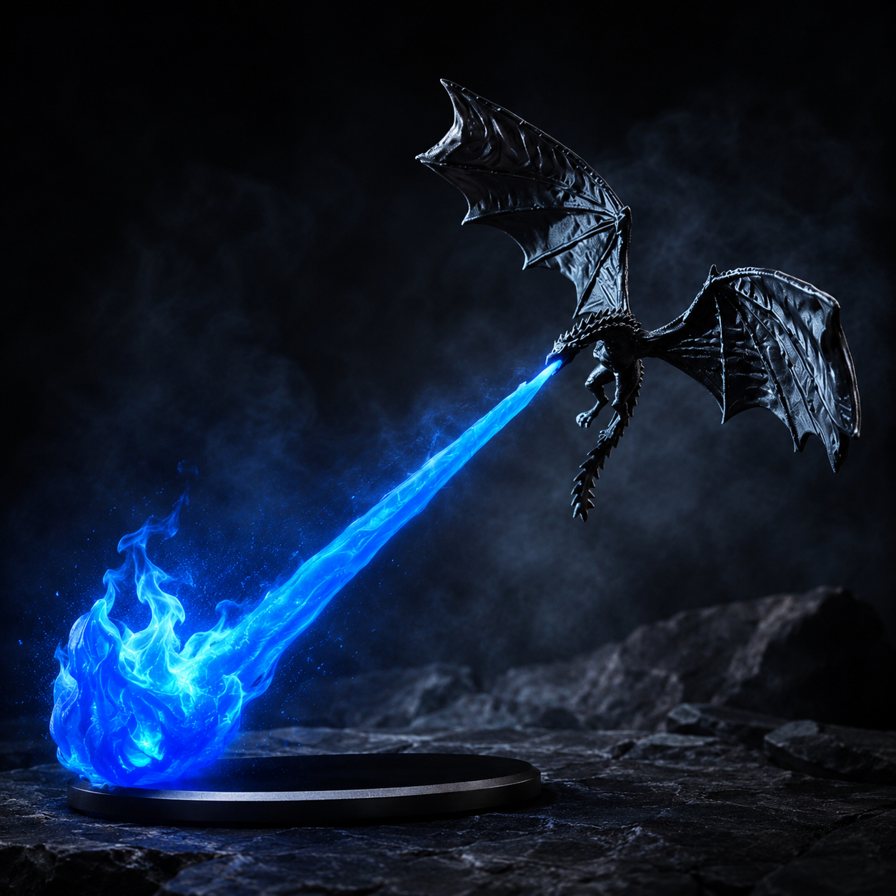 Tűzokádó sárkány LED szobor | Fantasy könyvespolc és íróasztal dekoráció