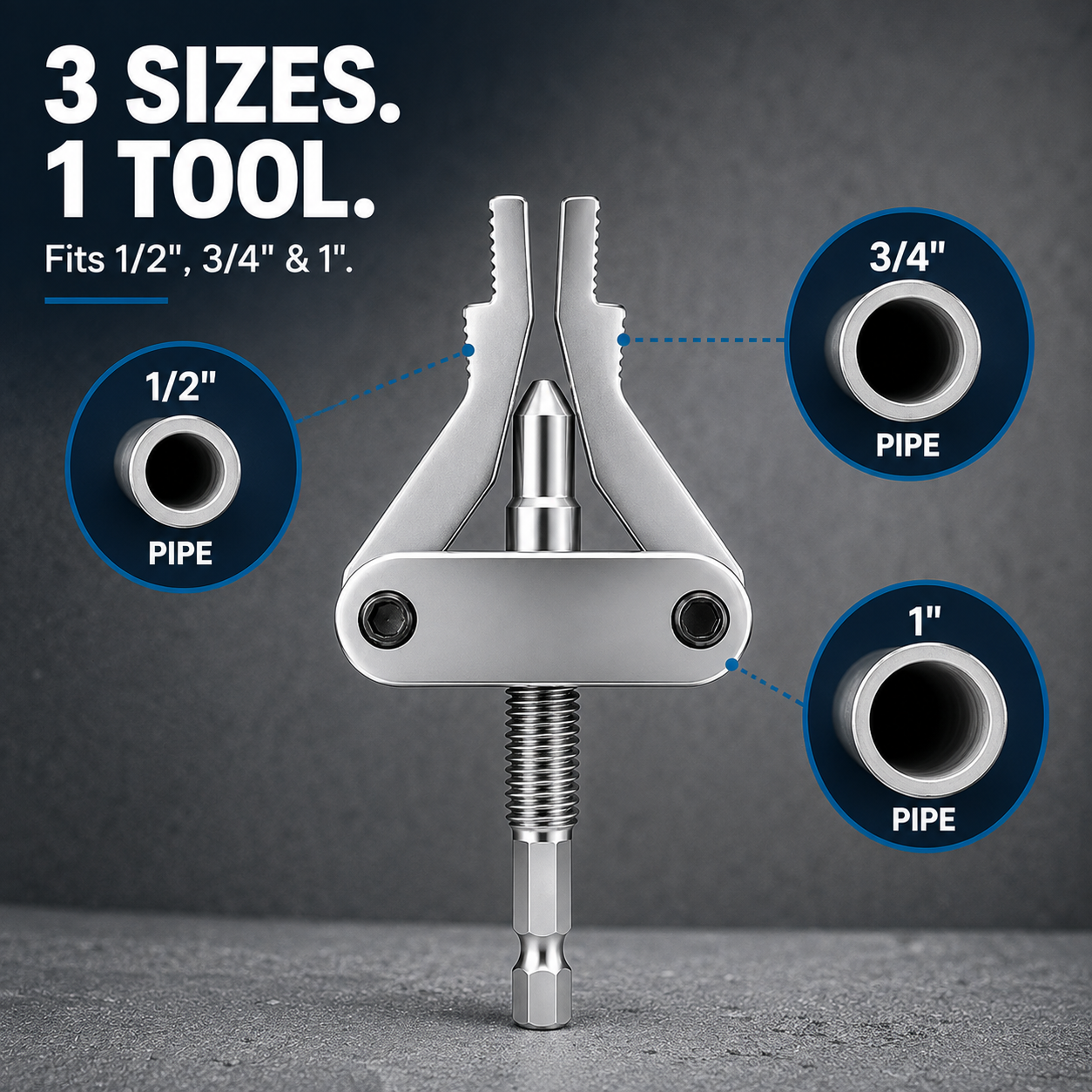 Four step removal guide: attach to drill, insert head, reverse rotation, extract
