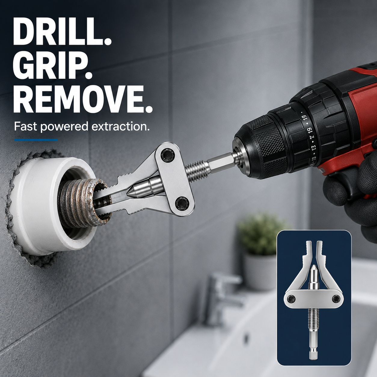 Hex shank inserted into electric power drill chuck