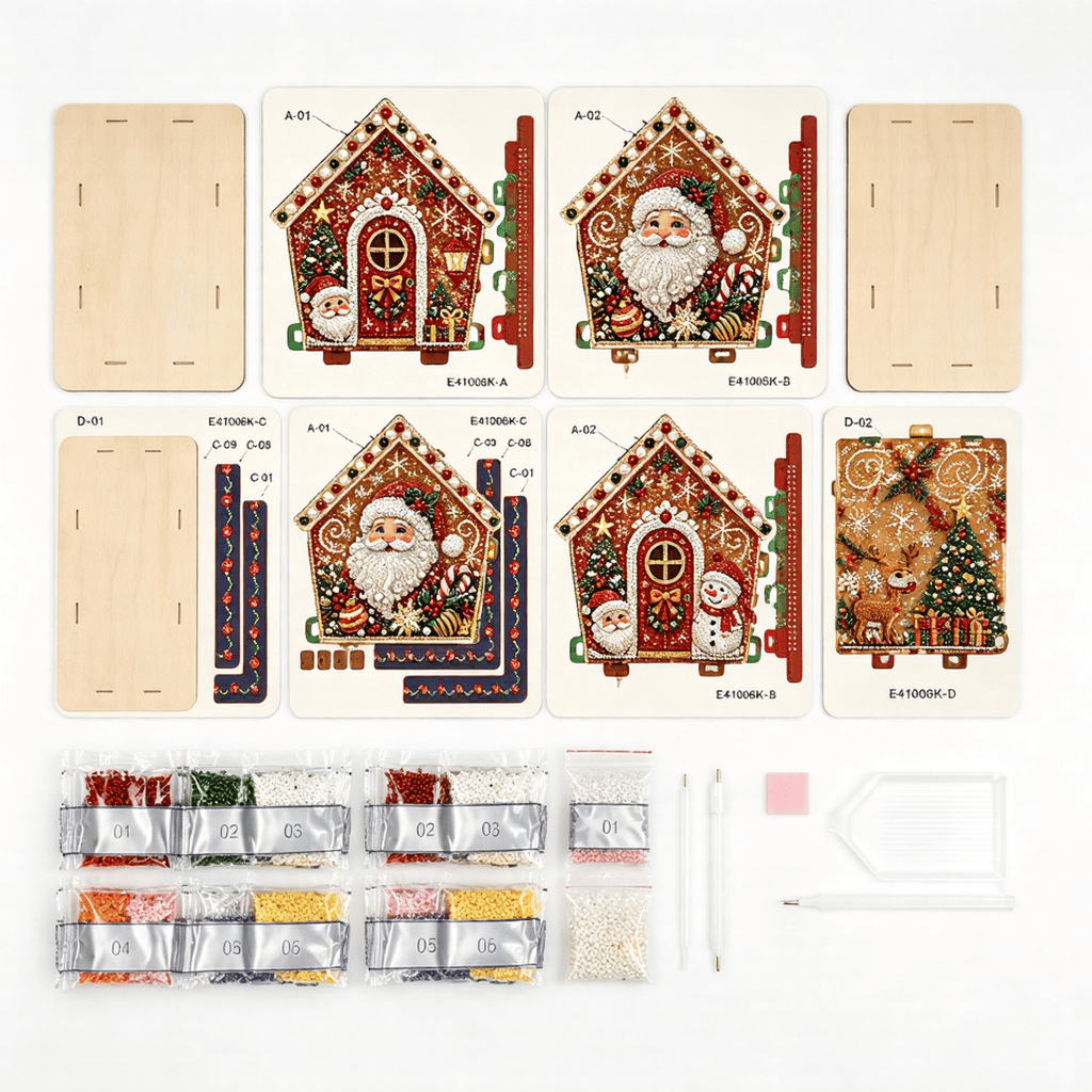 Christmas 3D Wooden House Diamond Art Kit Contents Christmas 3D Wooden House Diamond Art Kit Contents