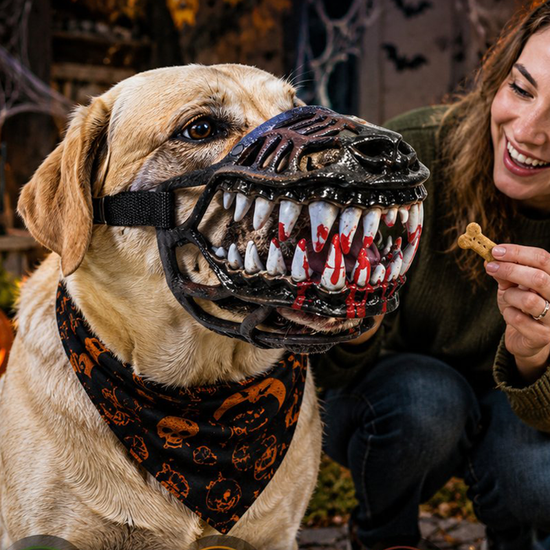🎃MOST 50% KEDVEZMÉNY! 🐶Halloween valósághű parádé kisállat szájkosár – ijesztő, véres agyarakkal teli kutyajelmez szájkosár, állítható vicces cosplay kiegészítő halloweeni partira
