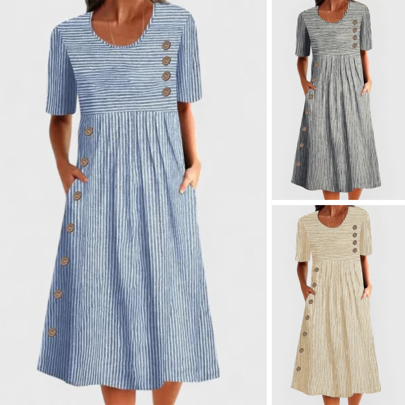 👗 TERAZ 50% TANIEJ! Ponadczasowa sukienka midi w paski – przewiewna, podkreślająca figurę i po prostu elegancka – idealna na wszystkie letnie okazje 🌊✨