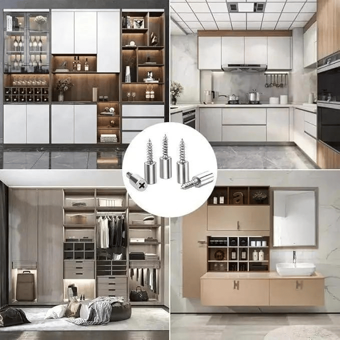 40 sztuk wkrętów samogwintujących, kołków podtrzymujących półki, kołków półkowych z tuleją antypoślizgową