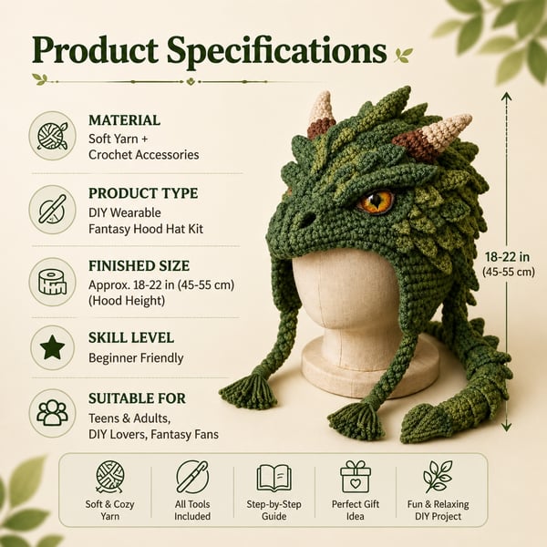 🔥POSLEDNÝ DEŇ ZĽAVA 50% - 🧵Sada na háčkovanie fantasy kapucne – Vytvorte si vlastný magický nositeľný klobúk s postavičkou🎁Vhodné pre začiatočníkov