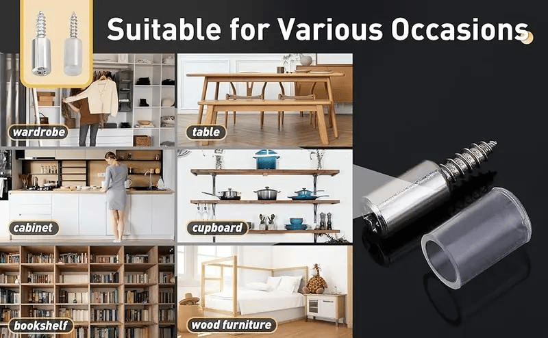 40 sztuk wkrętów samogwintujących, kołków podtrzymujących półki, kołków półkowych z tuleją antypoślizgową