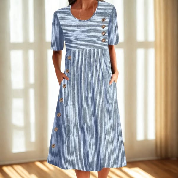 👗 TERAZ 50% TANIEJ! Ponadczasowa sukienka midi w paski – przewiewna, podkreślająca figurę i po prostu elegancka – idealna na wszystkie letnie okazje 🌊✨