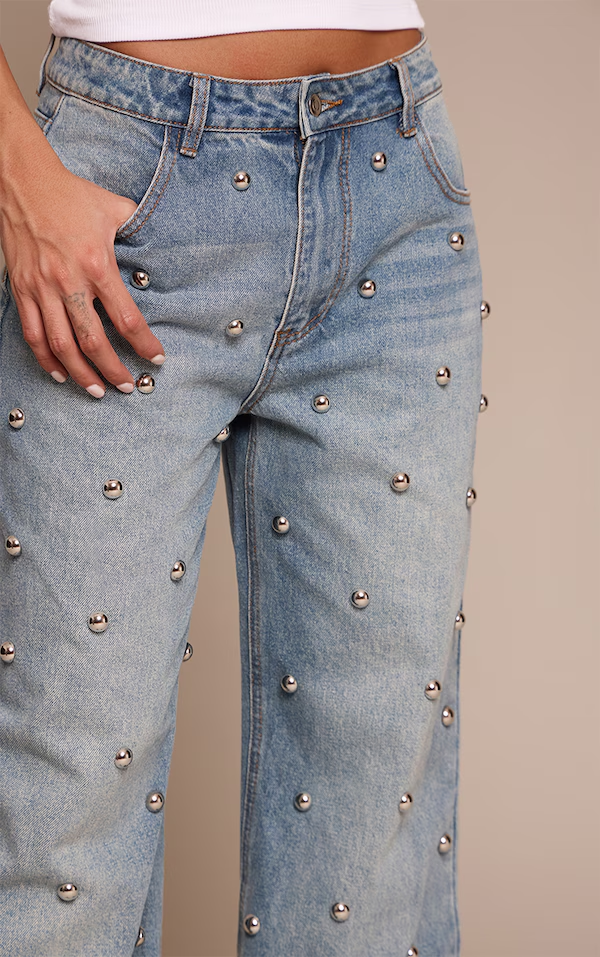Dome Stud High Waisted Denim Jeans