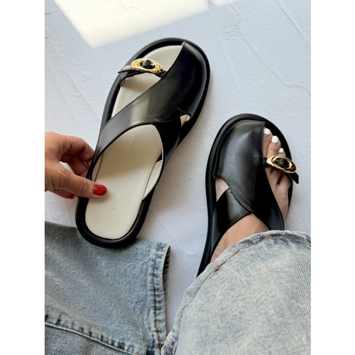 Leather half-closed slippers