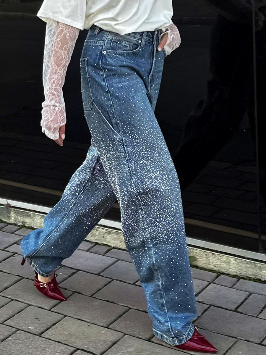 Rhinestone Sparkle High Waist Rhinestone Jeans