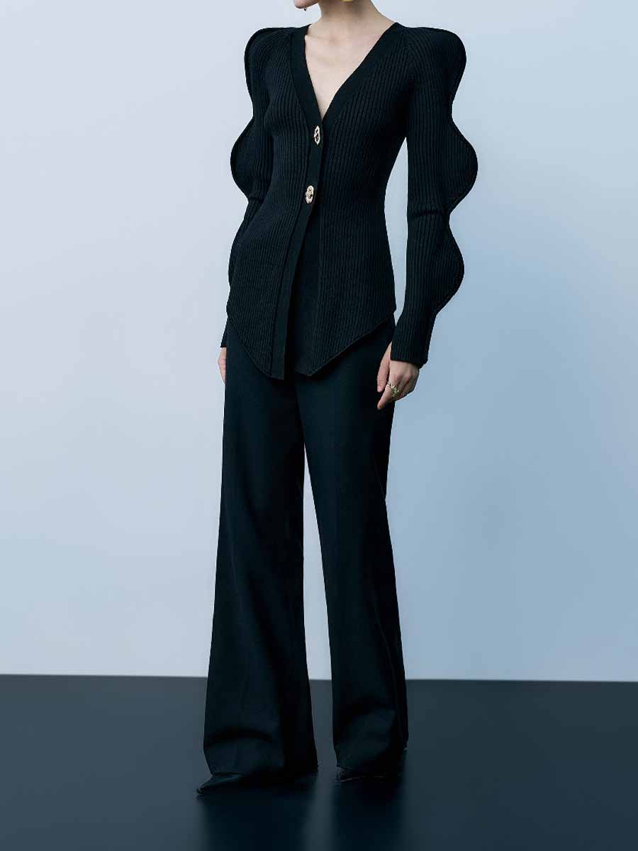 Wave Sleeve Knitted Cardigan