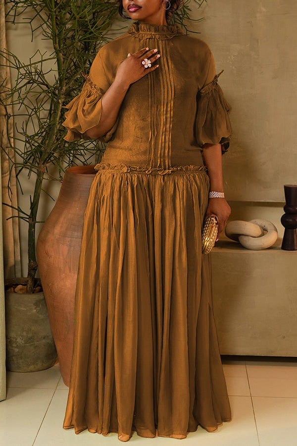 Elegant Pleated Solid Maxi Dress