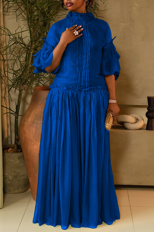 Elegant Pleated Solid Maxi Dress